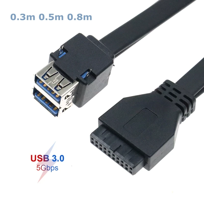 19Pin/20Pin Female Header to Dual USB3.0 Desktop Front Motherboard Panel Mount Cable with Fixed Feet 50cm