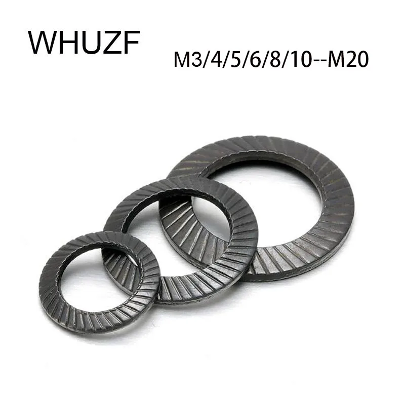 WHUZF Double Ridges Teeth Safety Locking Washers M3 M4 M5 M6 M8 M10 M12 M14 M16-M20 Black Carbon Steel Spacer Anti Skid Gasket