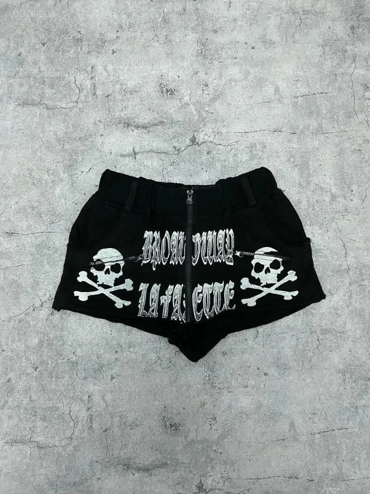2026 Streetwear Cross Skull Letter Print Grunge Shorts Harajuku Casual Zipper Pants Summer Y2k Aesthetic Vintage Punk Pantalones