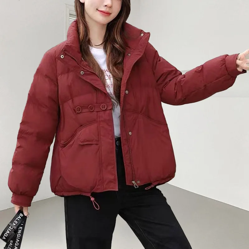 شتاء جديد المرأة فضفاضة تناسب بطة بيضاء أسفل سترة منفوخة ثلاثة أزرار الوقوف طوق معطف قصير دافئ عصري الترفيه نمط #5