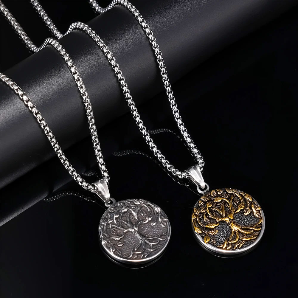 New Vintage Viking Tree of Life Pendant Necklace Men Stainless Steel Nordic Yggdrasil Necklace Fashion Charms Gift Wholesale