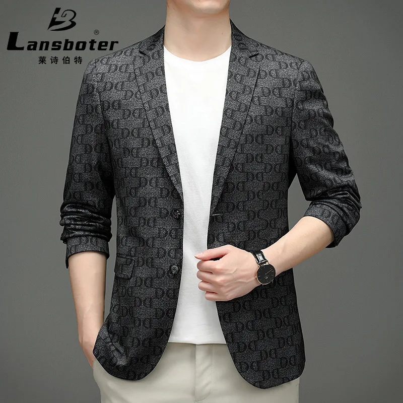 Lansboter Black Spring And Autumn Men's Suit Coat Korean Slim Thin Fit Small Youth Trend Casual Single Suit Jacket