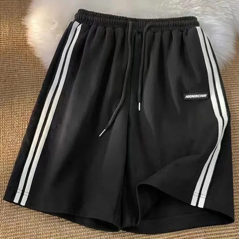 MEXZT Striped Shorts Women Summer Streetwear Loose Wide Leg Shorts Korean Casual Elastic Waist Sports Shorts Bf Couple Oversized