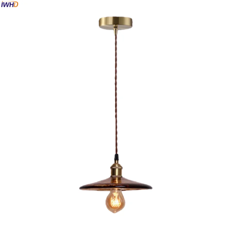 

IWHD American Vintage LED Pendant Lamps For Bedroom Living Room Kitchen Restaurant Loft Decor Glass Hanging Light Hanglampen