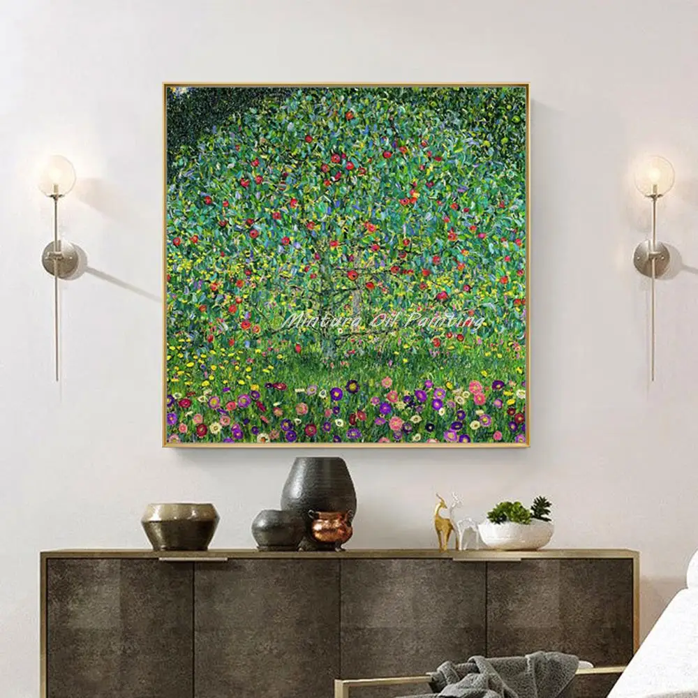 Mintura,Handmade Reproduction Gustav Klimt - Apple Tree Oil Paintings on Canvas,Wall Art,Picture for Living Room,Home Decoration