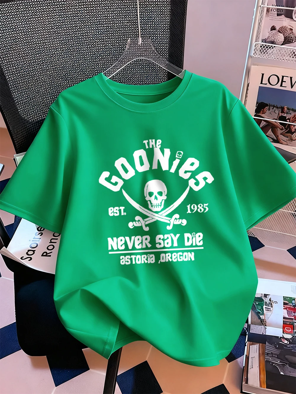 The Goonies Skeleton Bedruckte T-Shirts Damen Sommer Baumwolle Kurzarm T-Shirt O-Ausschnitt Bequeme Lose Tops Freizeitkleidung