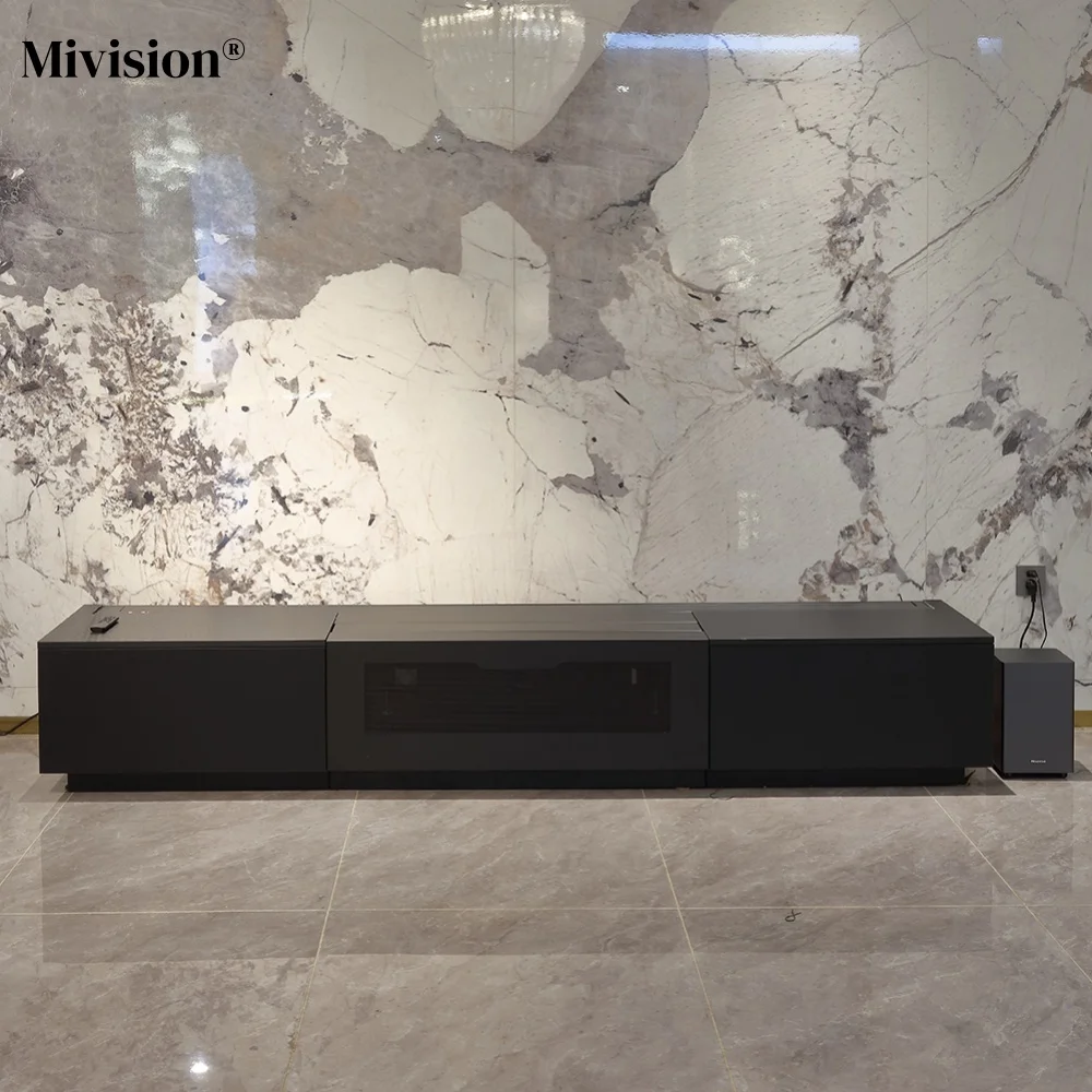 

Mivision Motorized Floor Rising CBSP ALR Screen with Hidden UST Projector Cabinet – Smart Laser TV Console in White/Black/Walnut