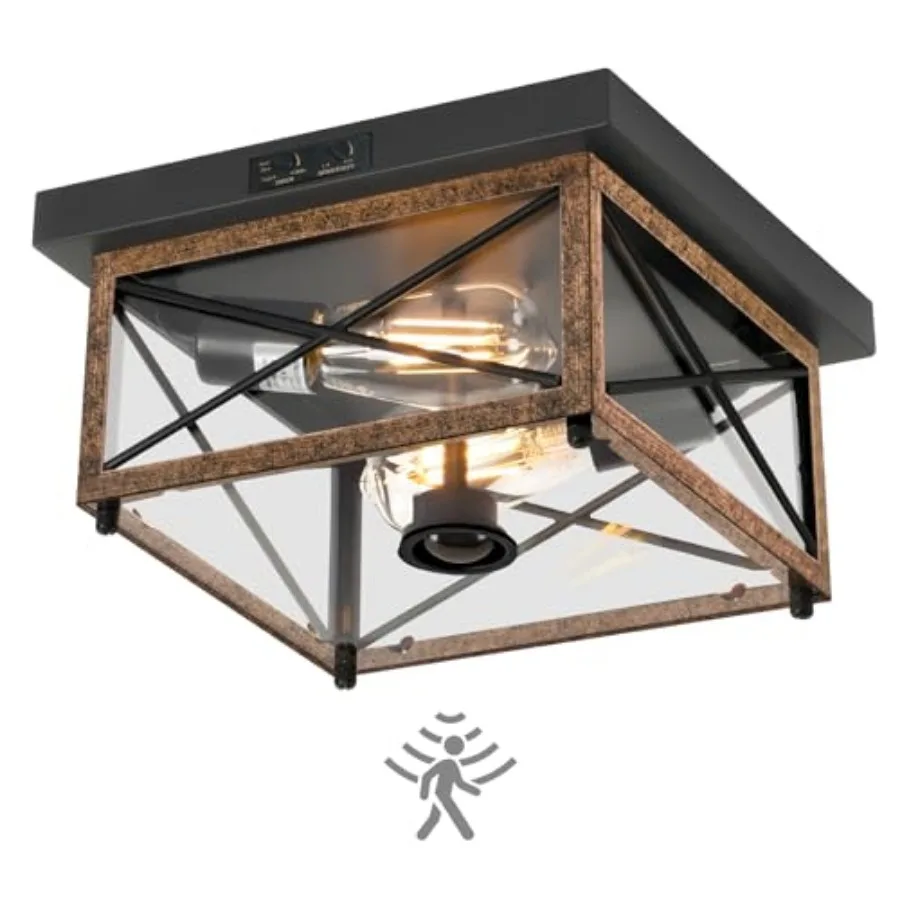 Outdoor Ceiling Light with Motion Sensor, Flush Mount Porch Ceiling Lights Outdoor, 2-Light Farmhouse Metal Close to Ceiling Li