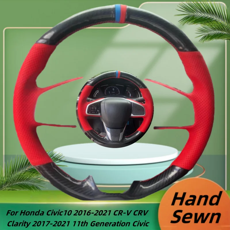 

Car Steering Wheel Cover Hand-Sewn Genuine Leather For Honda Civic10 2016-2021 CR-V CRV Clarity 2017-2021 11th Generation Civic