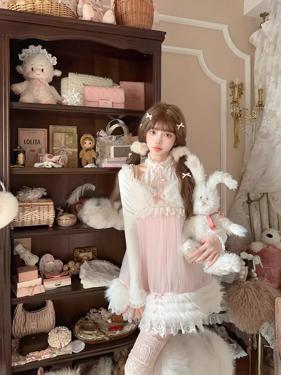 Vestido de princesa dulce lolita bobon21, vestido de falda con tirantes de felpa y lazo de encaje Retro D2384