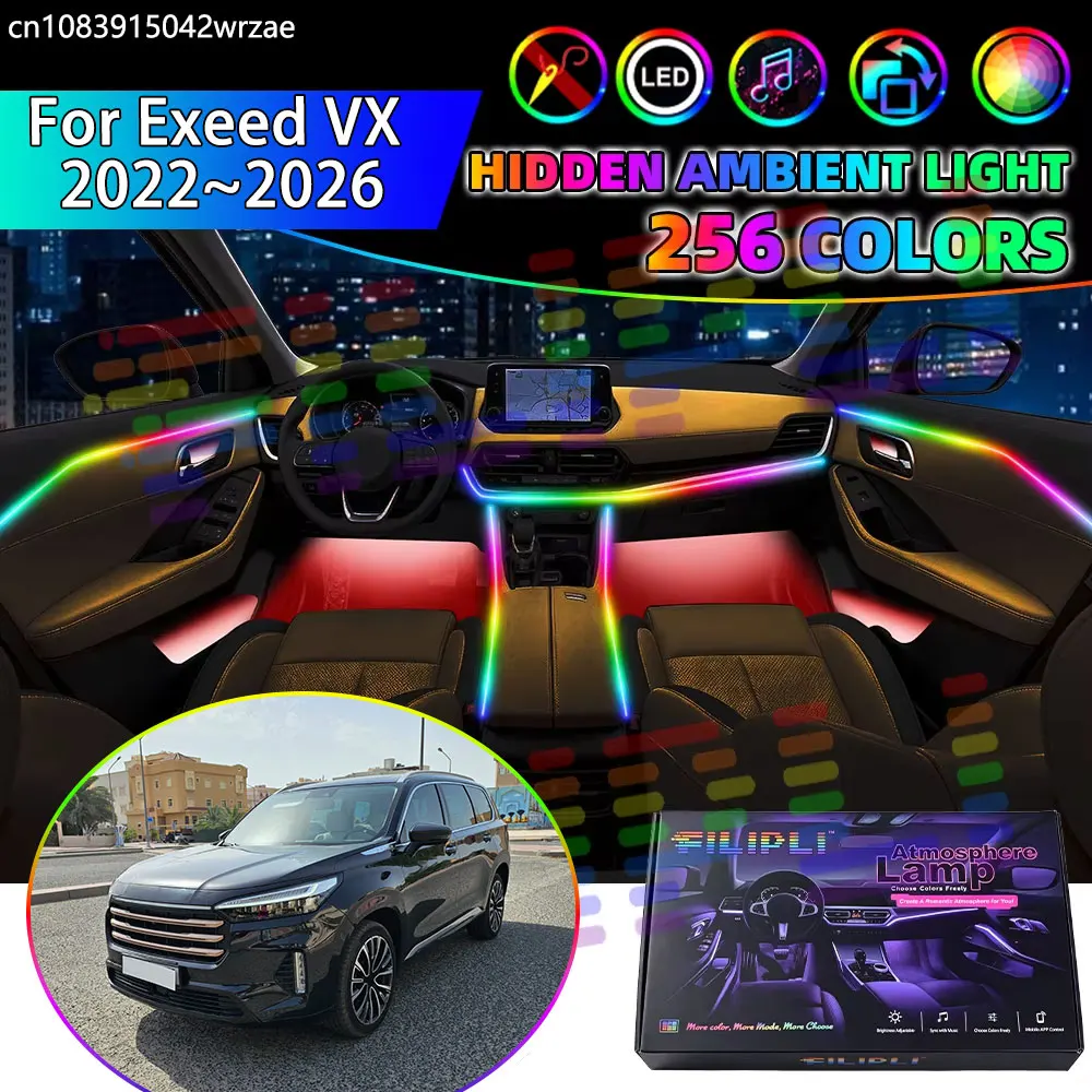 For Exeed VX 2022~2026 M36T 2023 2024 2025 RGB Car Interior Ambient Lights Strips Breathing Lighting Kit App Control LED strips