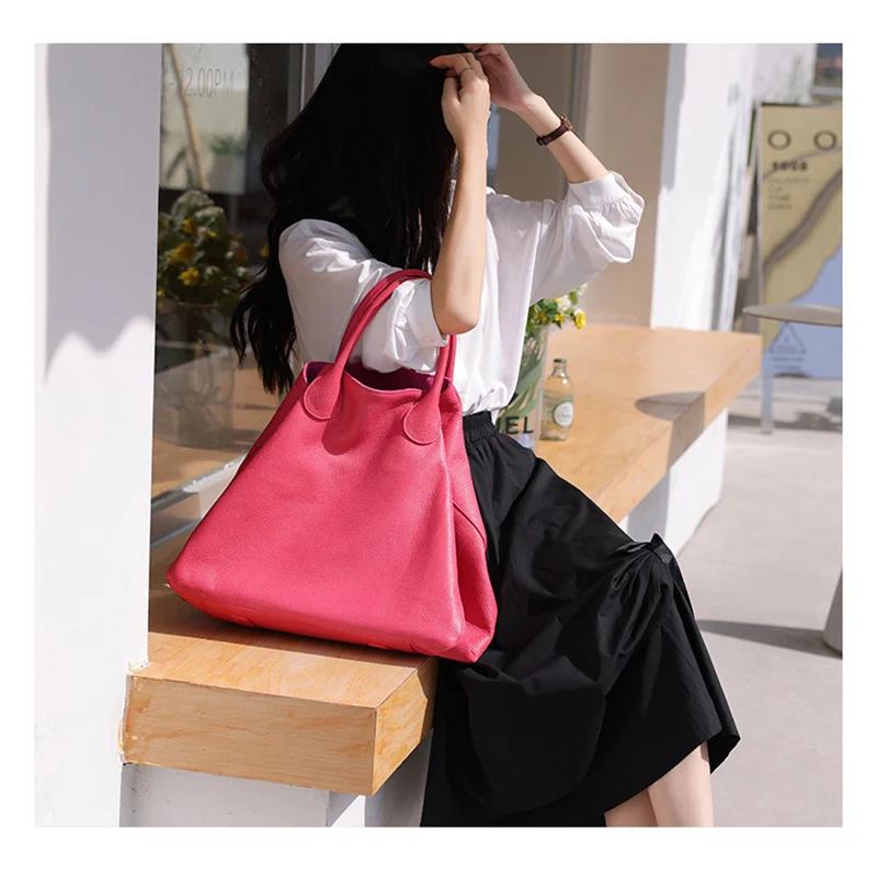 Women Large Tote Soft Genuine Leather Large Capacity Handbag Top Layer Cowhide Pack Fashionable Ladies Portable Shoulder Bag New