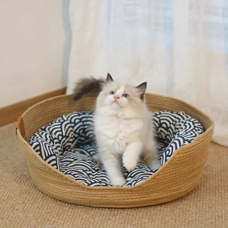 

Four Seasons Rattan Woven Cat Nest General Purpose Putuo Grass Nest Winter Warm Cat Bed Mats Cat Scratching Board Dog Nest