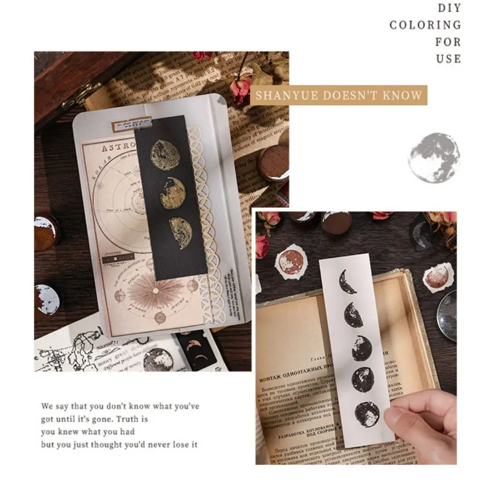 

Mountain and Moon Moon Series Seal Wooden Printing Mini Wooden Seal Vintage Card Making DIY Decorative Stamp