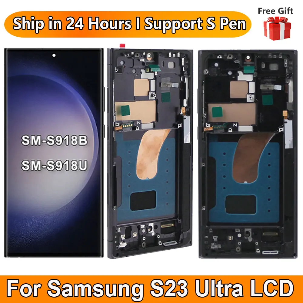 

AMOLED S23 Ultra Screen Assembly for Samsung Galaxy S23 Ultra S918B S918B/DS Lcd Display Digital Touch Screen with Frame