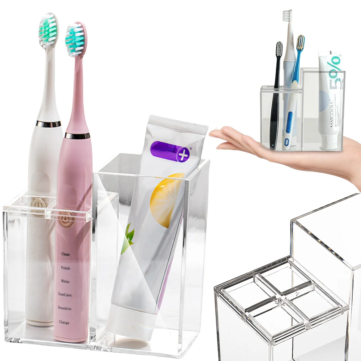 Acrylic Toothbrush Holders for Bathroom 5 Slots Clear Toothbrush Toothpaste Razor Makeup Brushes Storage Holder for Bathroom