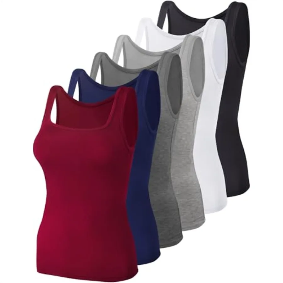

BQTQ 6 Pcs Women's Square Neck Tank Top Sleevel Undershirt Basic Tank Tops for Women Girls