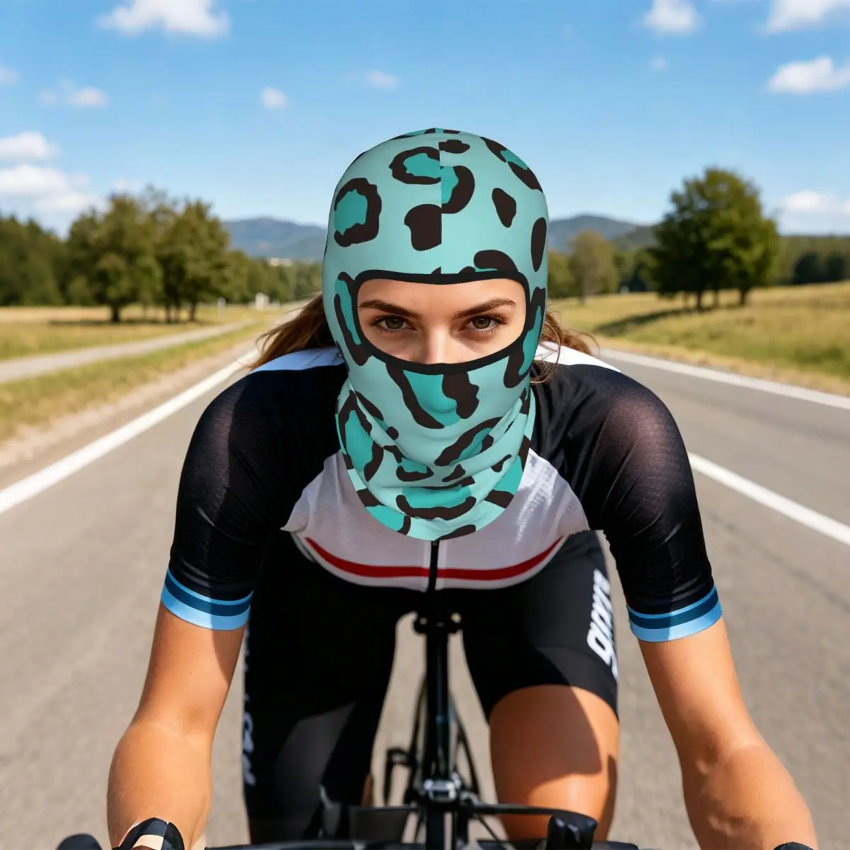 Cool Turquoise Blue Leopard Cheetah Thin Balaclava Full Face Mask Sun Protection Neck Gaiter For Motorcycle Cycling Outdoor