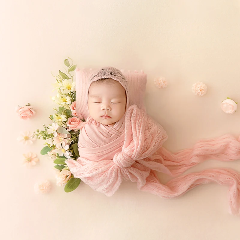 

Baby Photography Clothes Cute Princess Style Lace Hat+Posing Pillow+Wrap+Simulated Flower Sets Newborn Photoshoot Accessories