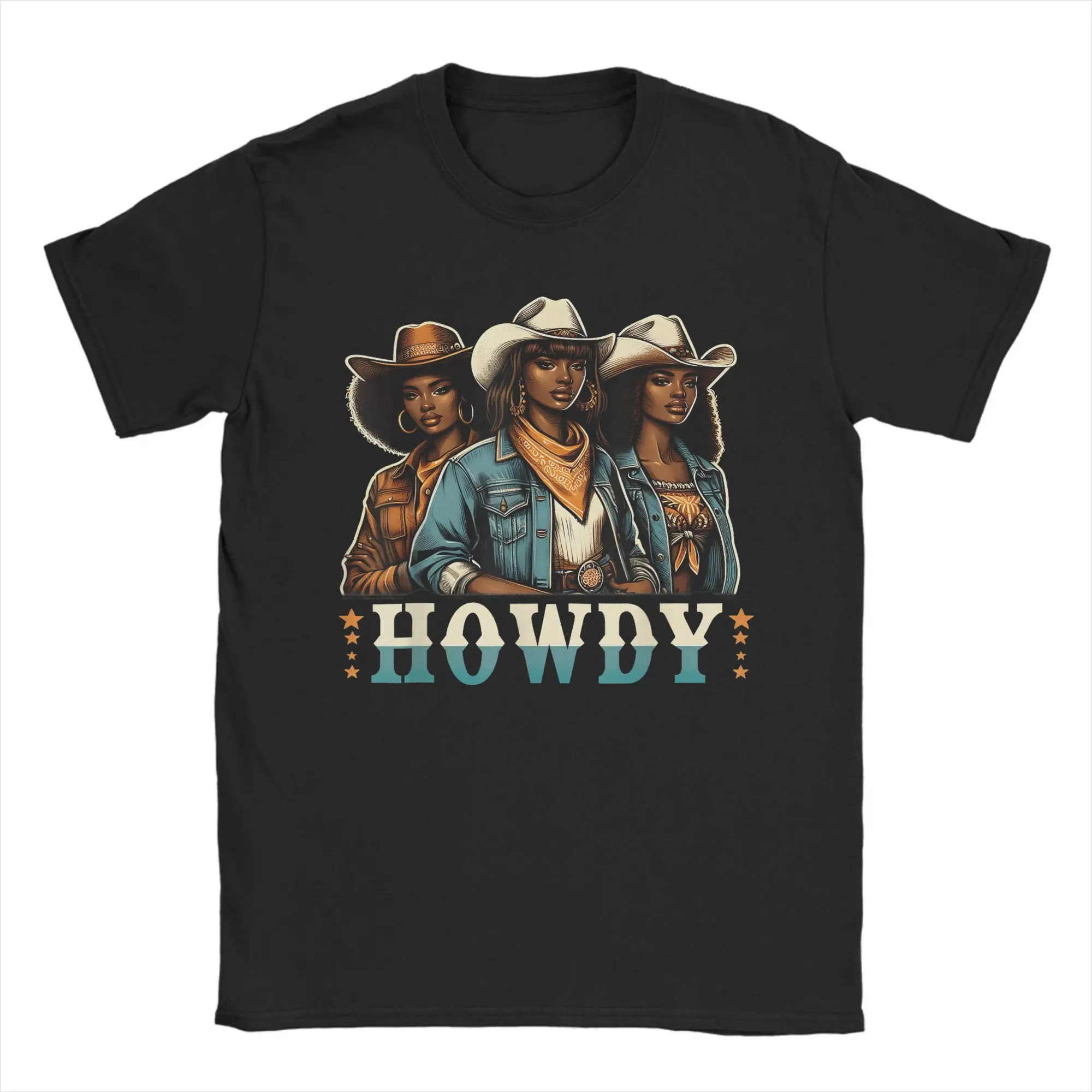

Black Queen Cowgirl Howdy African American Cowgirl T-Shirt Beach Harajuku T Shirts Men Cotton O-Neck Oversize Tops Vintage Tops