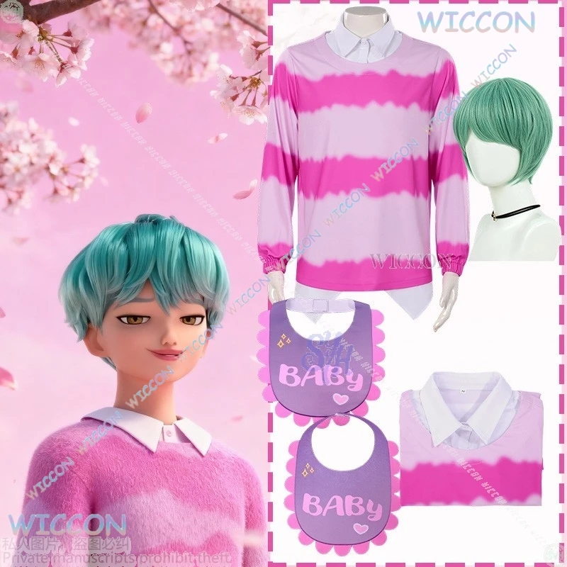 

Аниме Kpop Demon Saja Boys Baby Cosplay Idol Korea Boys Group Розовая белая полосатая рубашка с длинными рукавами Jirai Kei Парик Хэллоуин Вечеринка