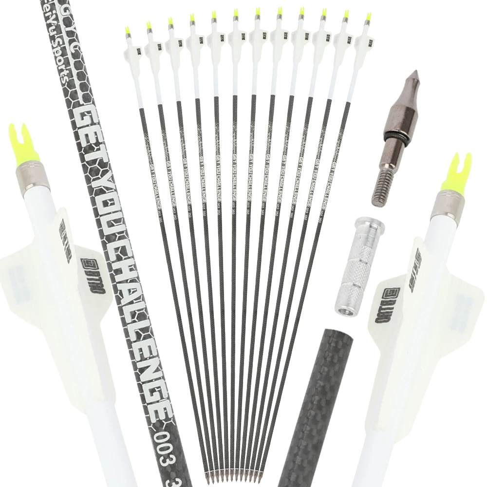 

12pcs Archery 3K Pure Carbon Arrows 32 Inch Shaft SP 250 300 350 400 Carbon Arrow 100gr Arrowhead Rubber Vanes Shooting Hunting