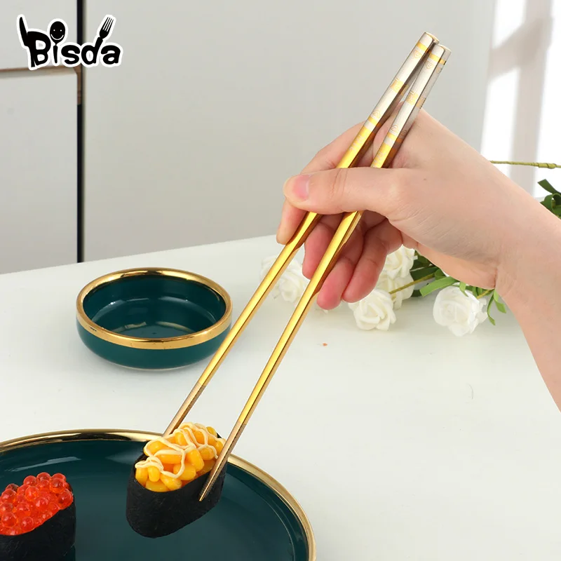 5/10Pairs Sushi Lasergravure Koreaanse Metalen Hashi Eetstokjes Set Met Geschenkdoos Black Chinese Eten Voedsel Chop sticks Servies