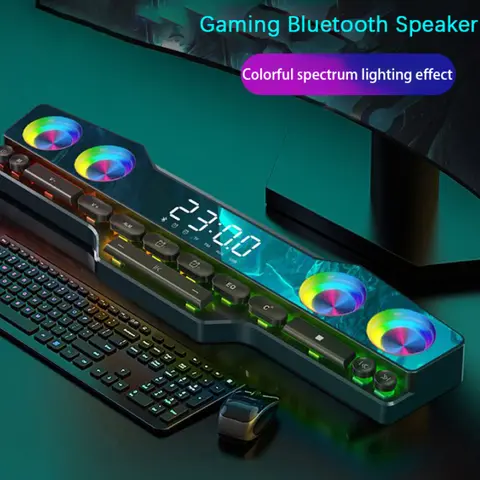 무선 블루투스 게임 스피커, USB 3D 스테레오 서브우퍼, AUX FM 홈 시계, 실내 사운드 바, 컴퓨터 라우드 스피커, 4000mAh