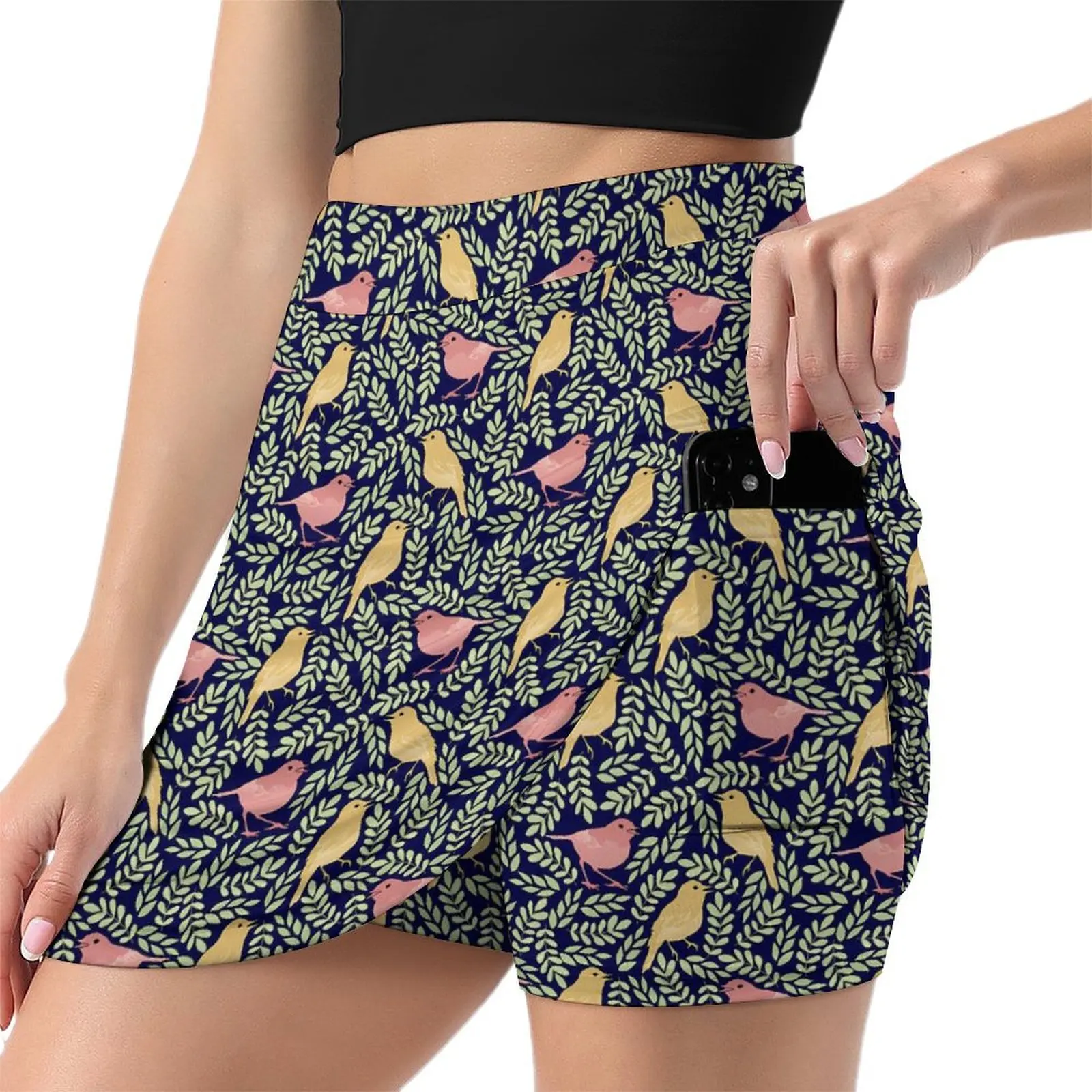 Bird Songbird Skirt Female Botanical Print Elegant Mini Skirts High Waist Custom Street Wear Casual Skirt Big Size 3XL 4XL