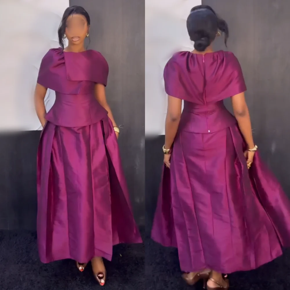 تخصيص Charmeuse الطية س الرقبة ألف خط فساتين متوسطة الطول مناسبة مخصصة بسيطة عالية الجودة المرأة مساء حزب ثوب