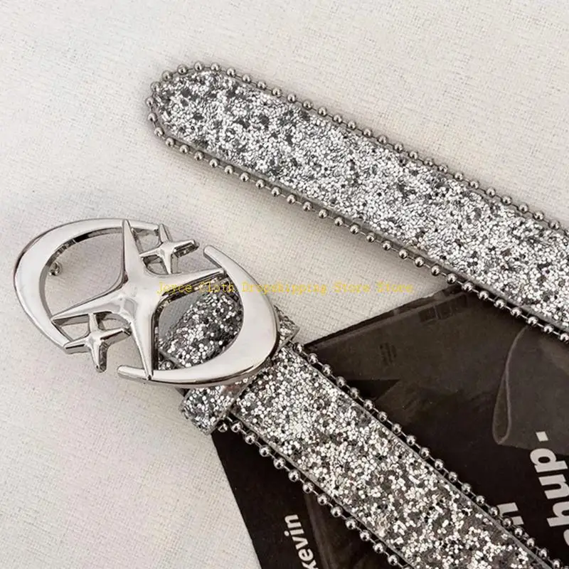 حزام خصر بإبزيم دبوس للنساء لفستان حزام خصر مزين بالترتر حزام نمط هاراجوكو 10CD