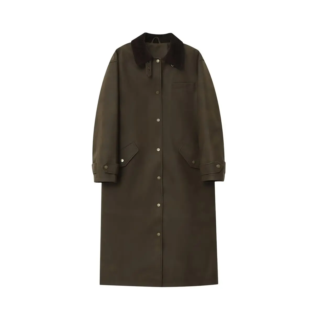 

Autumn and Winter New Women's Lapel Effect Loose Casual Leather Long Sleeved Trench Coat Jacket