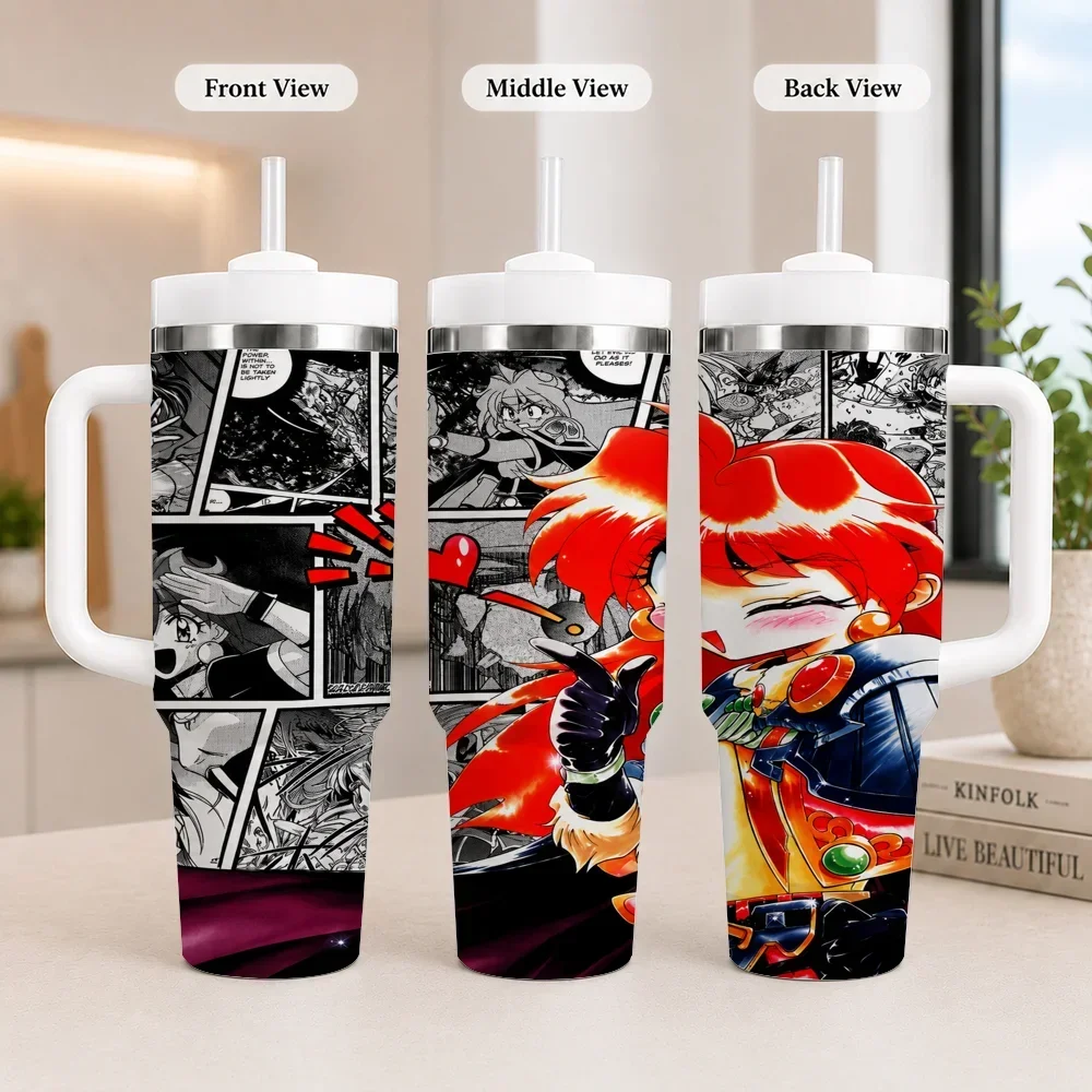 Classic Anime Slayers Vacuum Flasks 40oz Leakproof Steel Tumbler w/ Lid Straw Handle Hot Cold Drinks