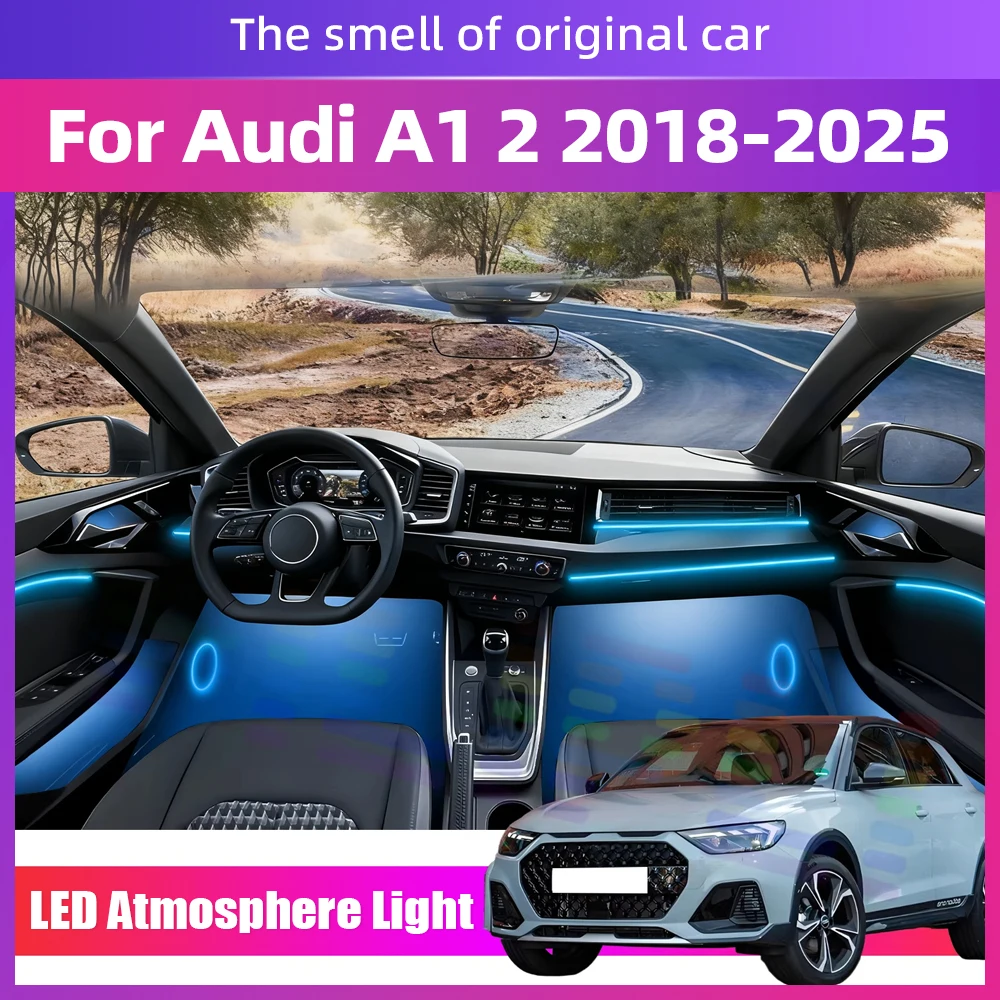 For Audi A1 Gen2 2018-2025 Interior Light 64Color LED Strip Dynamic Lights Low Power Support App Wireless Control
