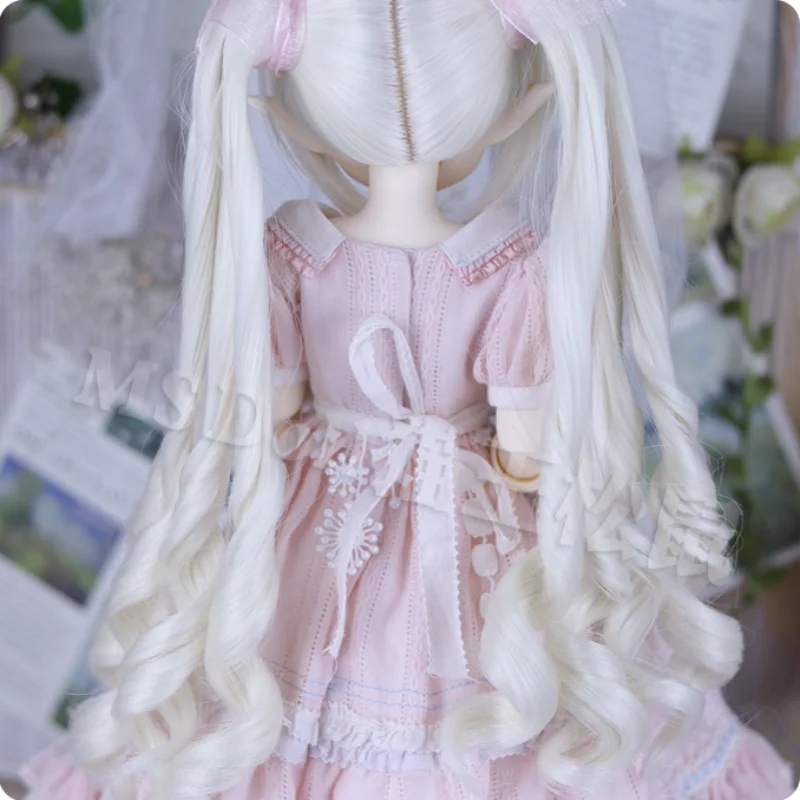 BJD Doll Wigs Long Curly Hair For 1/3 1/4 MSD MDD Doll Wavy Hair White Pink Wigs Accessories Girls DIY Gift(No Dolls)