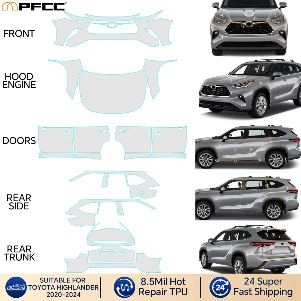 

Предварительно вырезанная пленка для Toyota Highlander 2020 2021 2022, прозрачная защитная пленка для автомобильной краски, комплект наклеек, наклейка против царапин