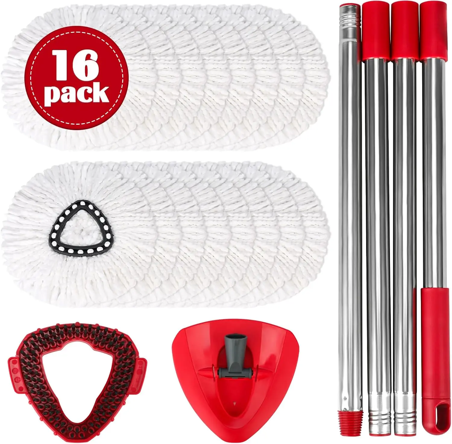 

Spin Mop Replacement Set for O-Ceda EasyWring 1-Tank System, 16 Microfiber Spin Mops Refills,1 Scrubber Head,1 Triangle Spin