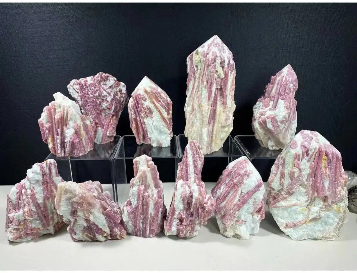 Natural Pink Tourmaline Crystal, Irregular, Rough Calcite, Mineral Specimen, Healing Quartz, Home Decor, 1Pc