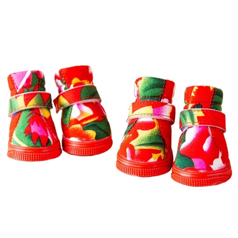 

4Pcs/Set Flower Printing Dog Snow Boots Chinese Style New Year Pet Foot Covers Warm Thick Winter Dogs Shoes for Puppy Dogs