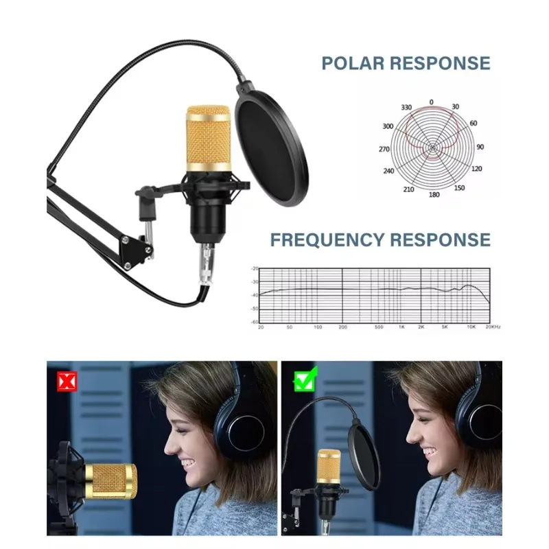 Kit de Equipamentos para Podcast: Microfone com Cancelamento de Ruído, Suporte, Filtro Anti-Pop, Microfone com Fio para Jogos, Podcasting e Transmissão ao Vivo