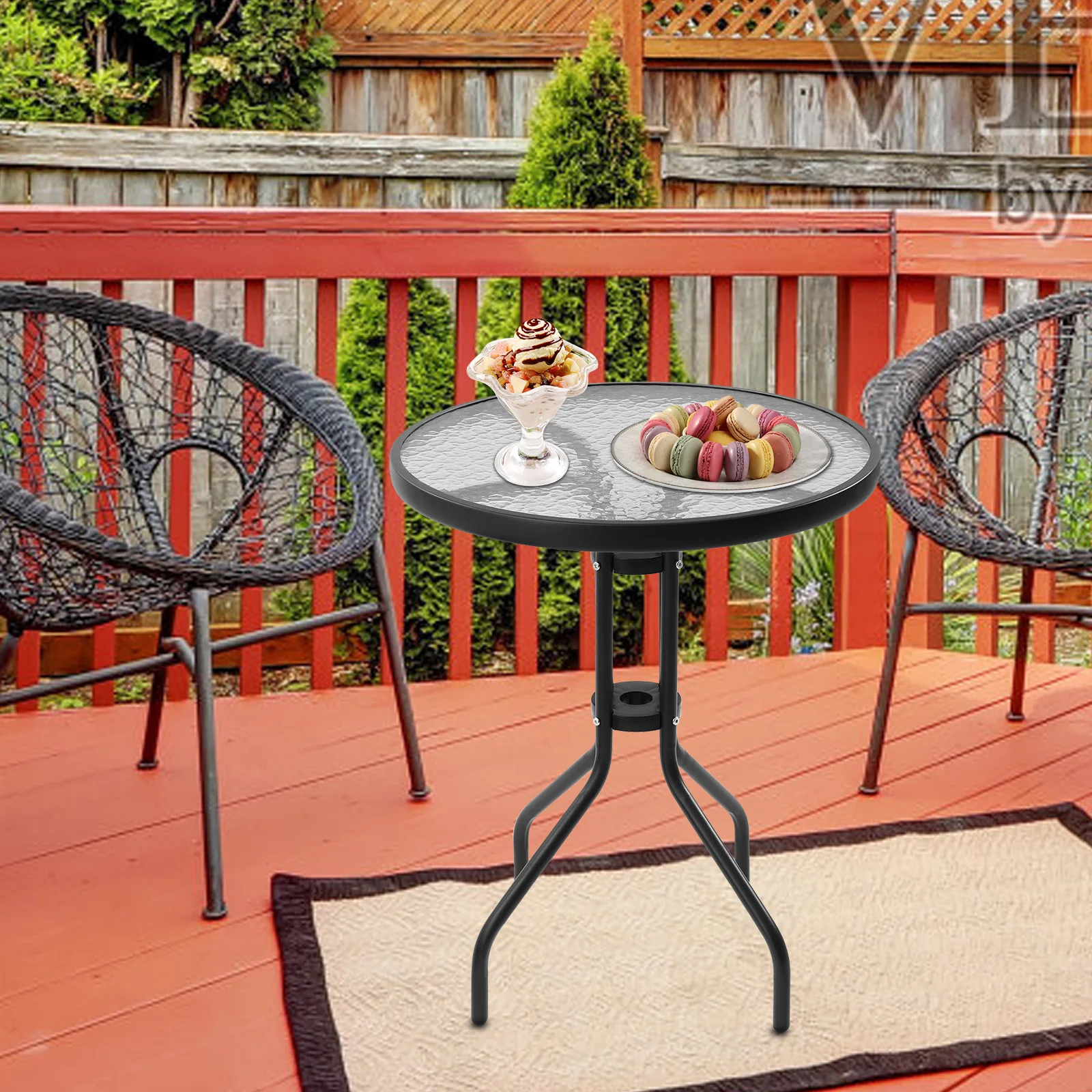 Outdoor Patio Bistro Table, Round Dining Tables, Patio Glass Coffee Side Table, 24 Inch