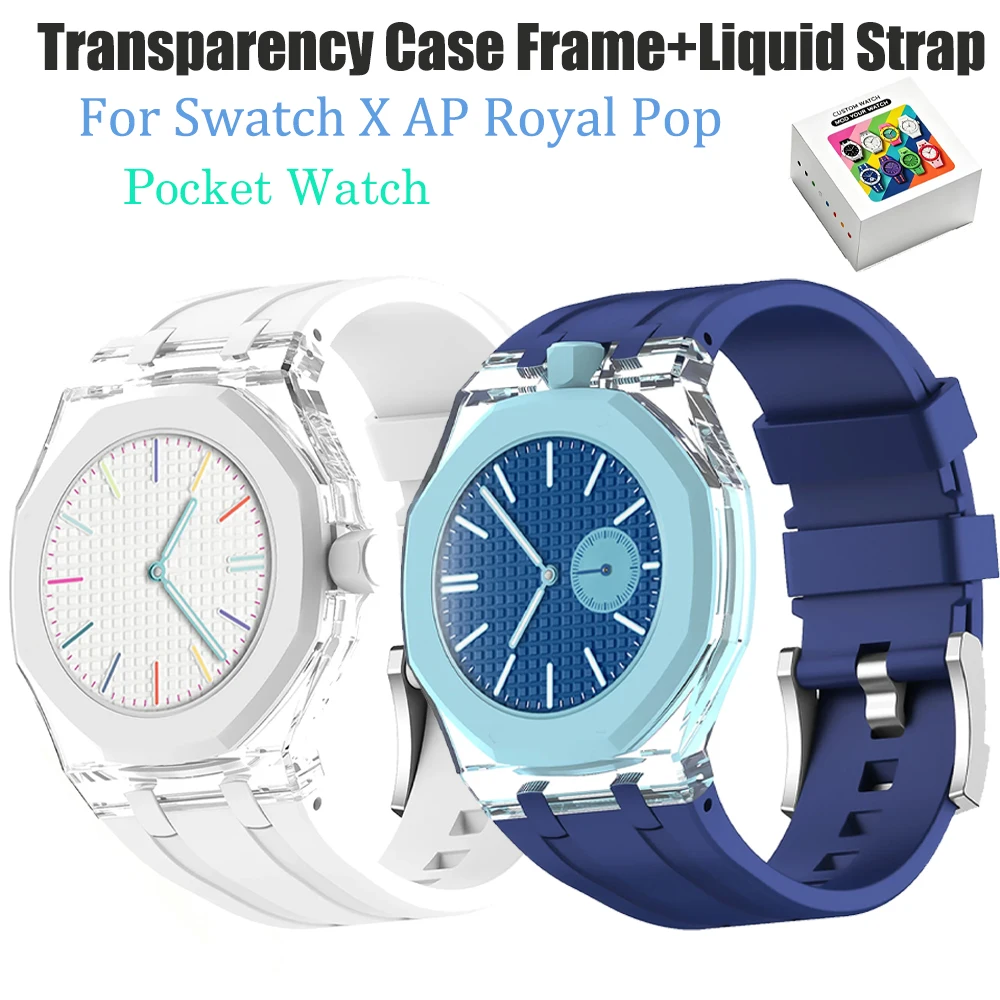 Transparency Case+Liquid Silicone Strap for Swatch X AP Royal POP Pocket Watch Change Wristband for X AP Royal POP Accessories