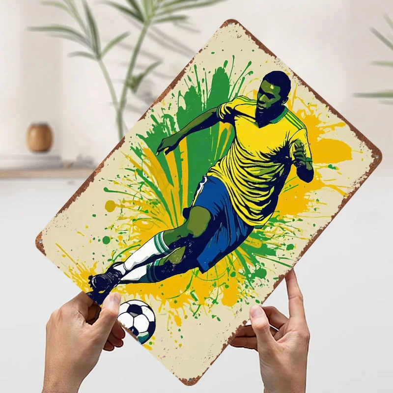 Player With Brazil Splatter Background Metal Sign Wall Art Poster Bedroom Decoration Room Football Tin Signs for Home Decoration