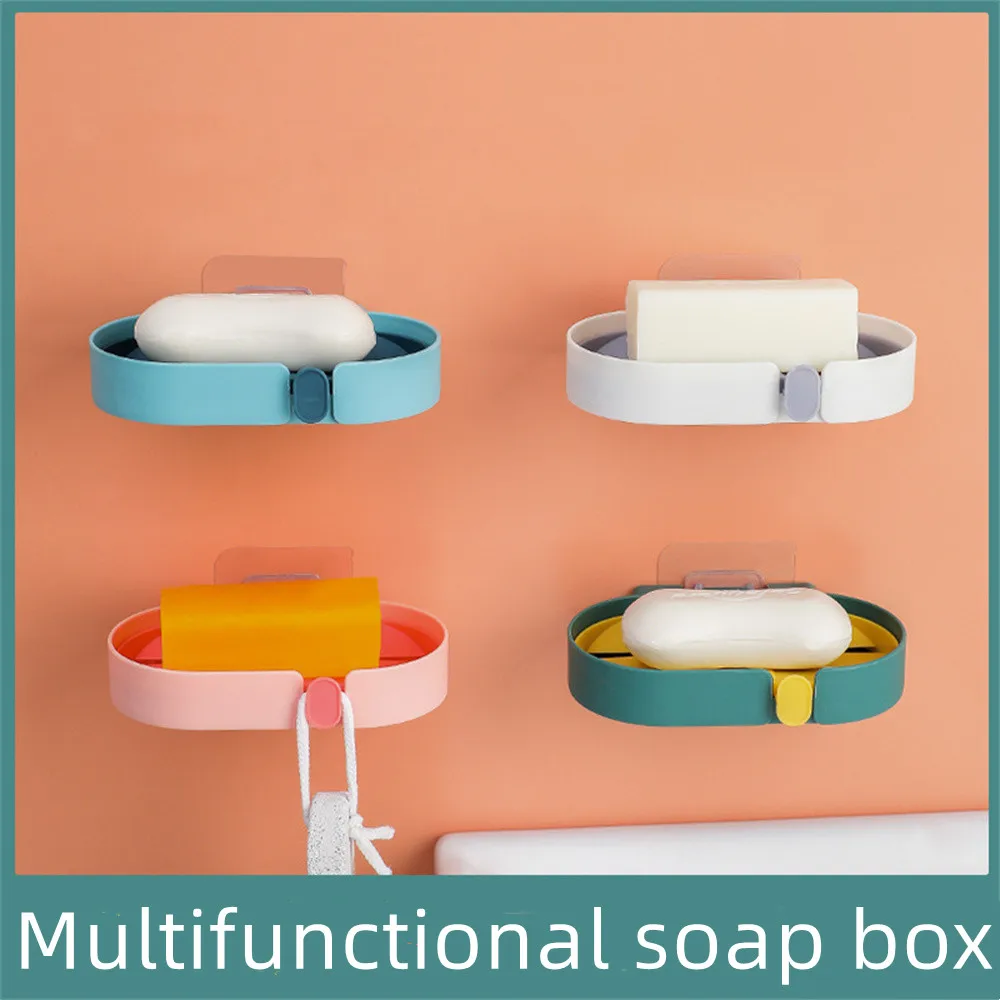 Wall Mounted Soap and Sponge Holder, Storage Rack, Paste Type, No Trace, Kitchen, Bathroom Supplies, Removable Drain Rack with Hook