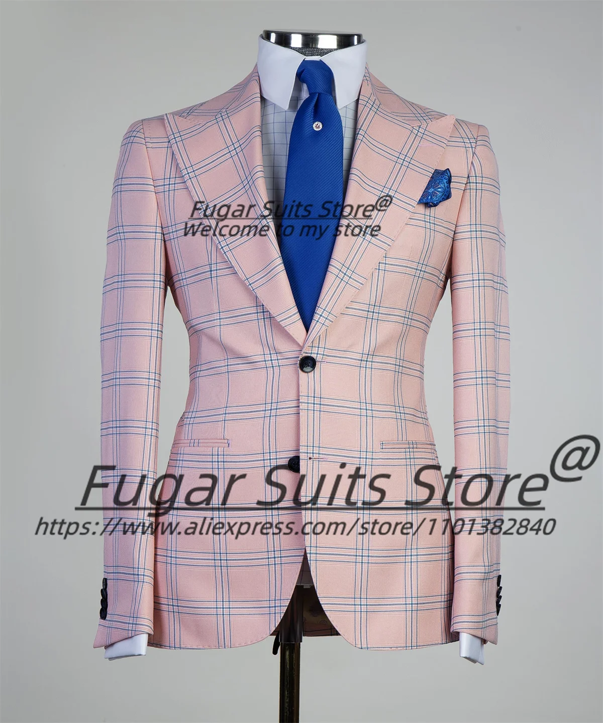 High-end Pink Plaid Men Suits Slim Fit Peak Lapel Groom Prom Tuxedos 3 Pieces Sets Elegant Male Blazers Fashion Terons Masculino