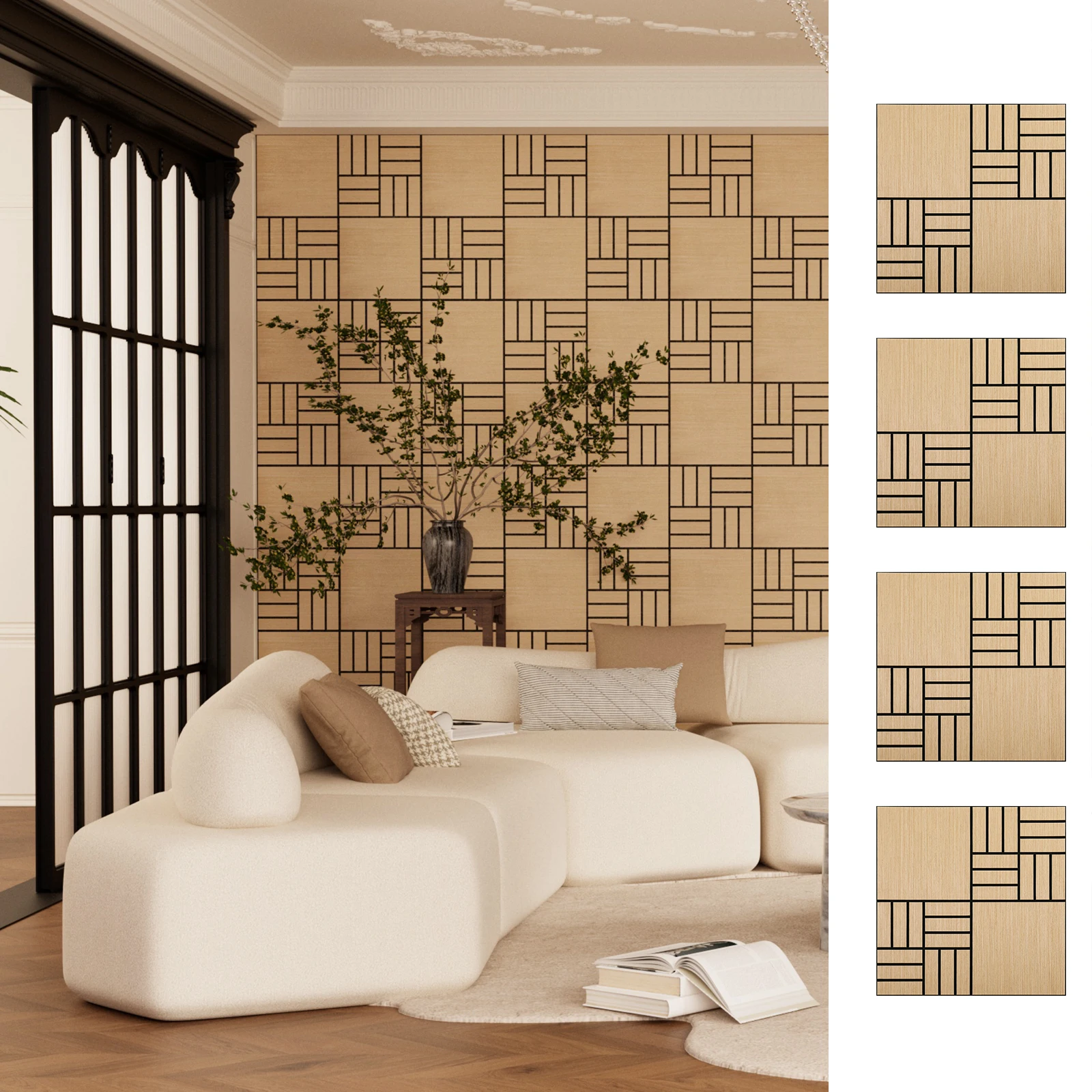 

4 Packs Acoustic Wall Panels Self-Adhesive 3D Wood Slat Peel and Stick Sound Absorbing Noise Reducing Wall Treatment