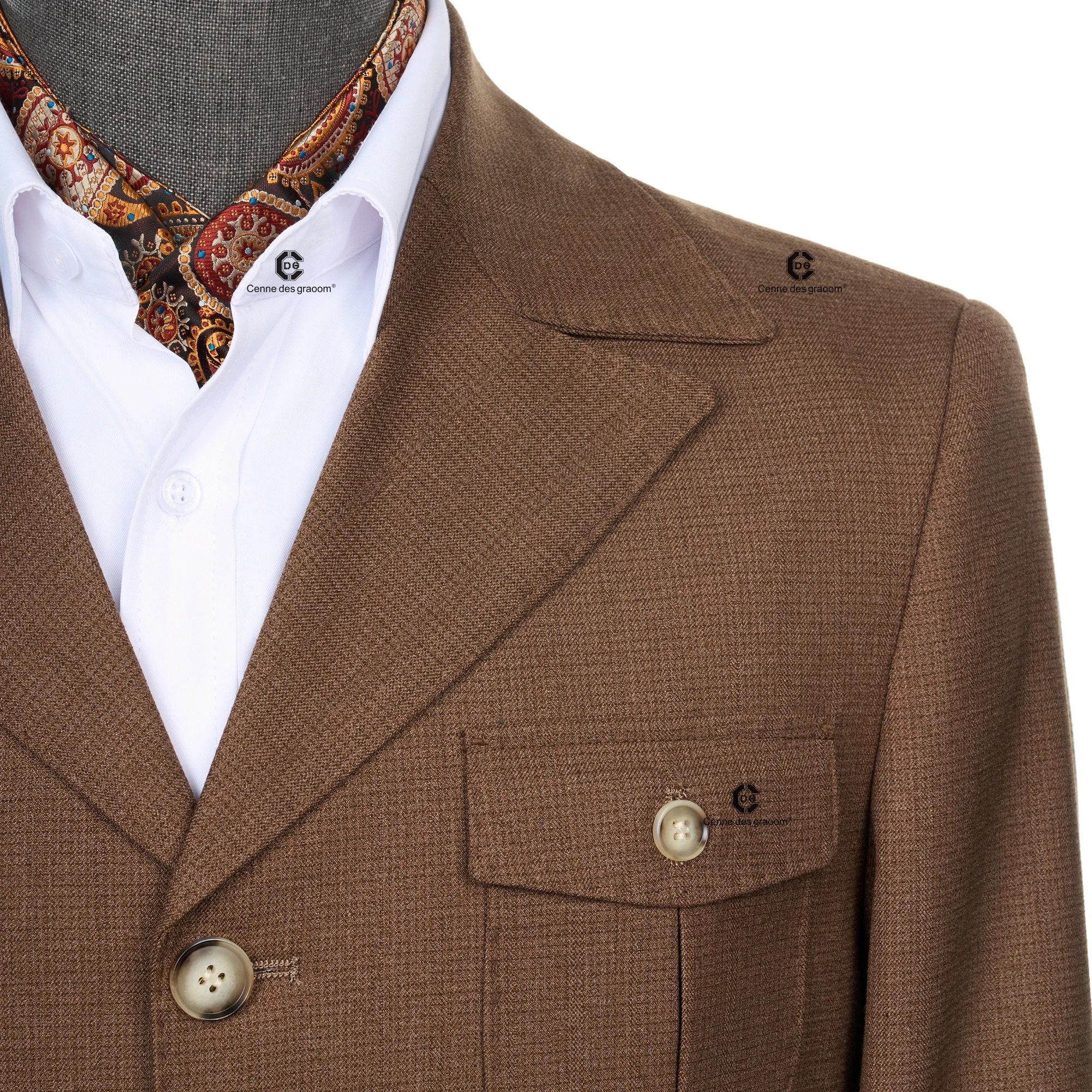 Cenne Des Graoom 2025 New Fashion Vintage Hunting Outfits for Men Brown Safari Jackets with Multi Pockets Casual Wear Formal view 2
