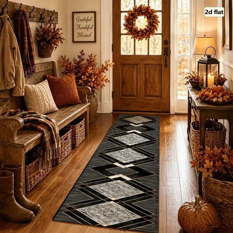 1PC Geometric Patterned Running Rugs, Hallway Rugs, Washable And Easy-to-maintain Home Decoration Carpet, Suitable For Hallways, Passages, Stairs, Bedrooms, Bedside, Laundry Rooms, Kitchens Etc