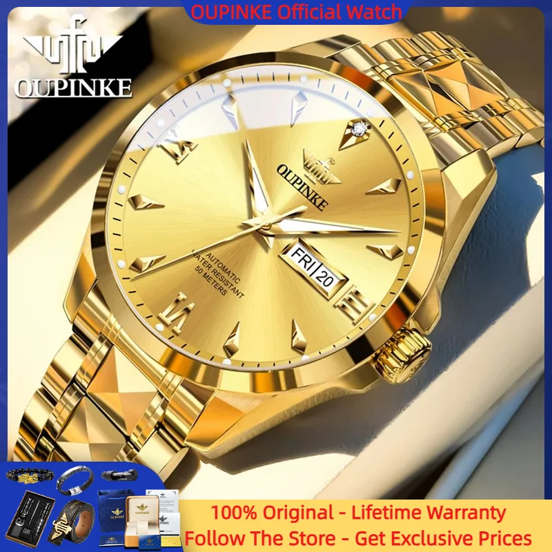 

OUPINKE 3306 Men Automatic Mechanical Watch Original Luxury Tungsten Steel Sapphire Mirror Waterproof Clock Brand Gold Men Watch
