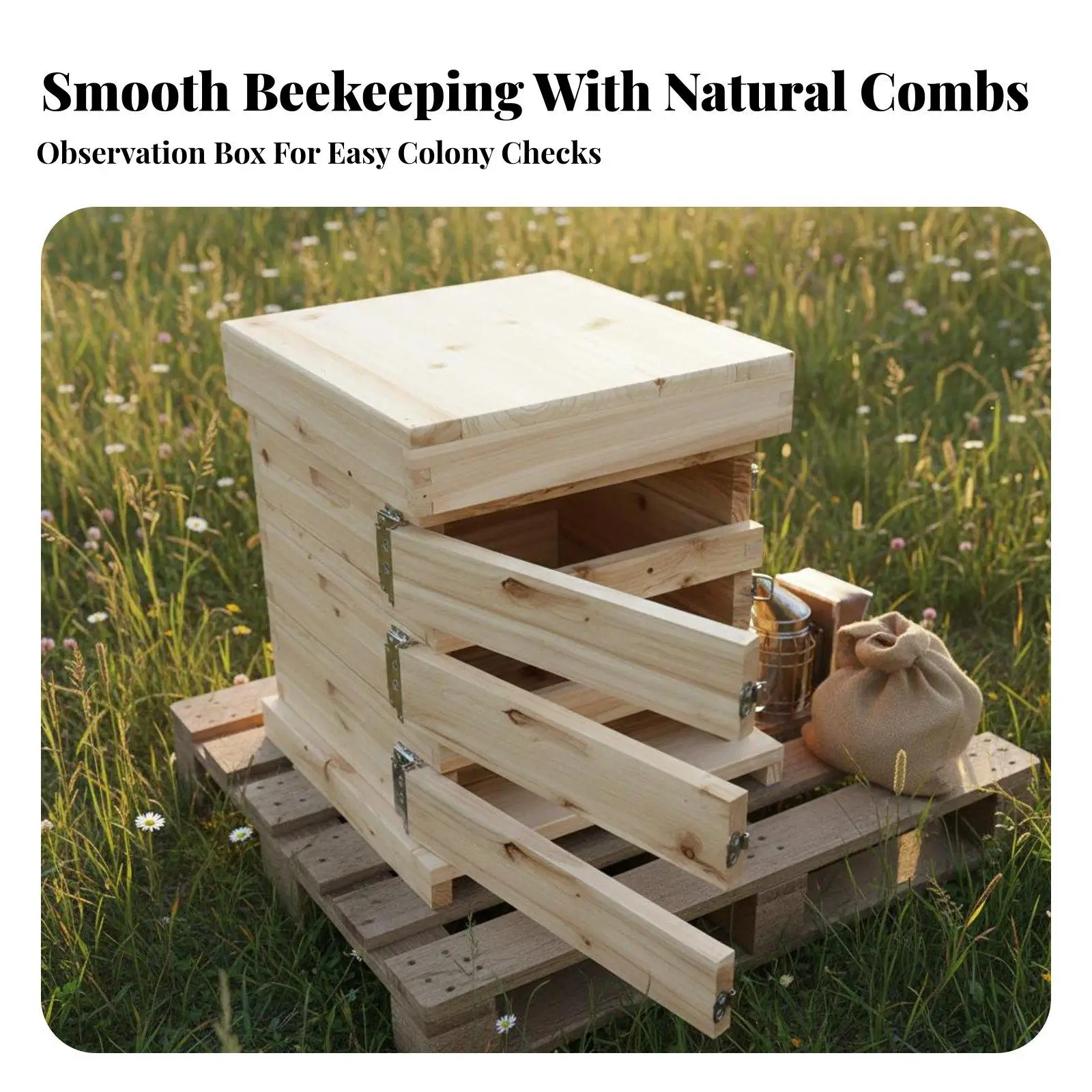Complete Beekeeping Equipment Fir Wood Hive Box Kit for Bees Starter Beekeepers Stackable Beehive Boxes for Garden Outdoor Use